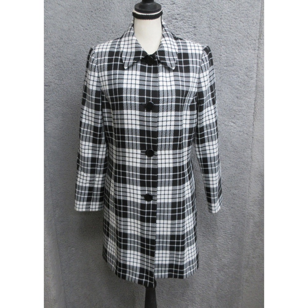 Plaid Car Coat Black White Check Womens 8 Mod Dark Academia Office Siren Preppy